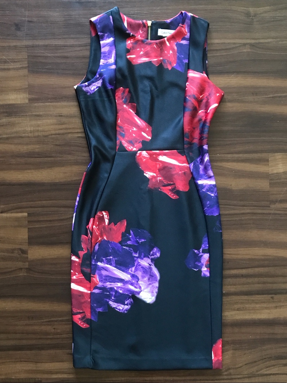 Calvin Klein Sleeveless Midi Sheath Dress Black Red Purple Floral Print